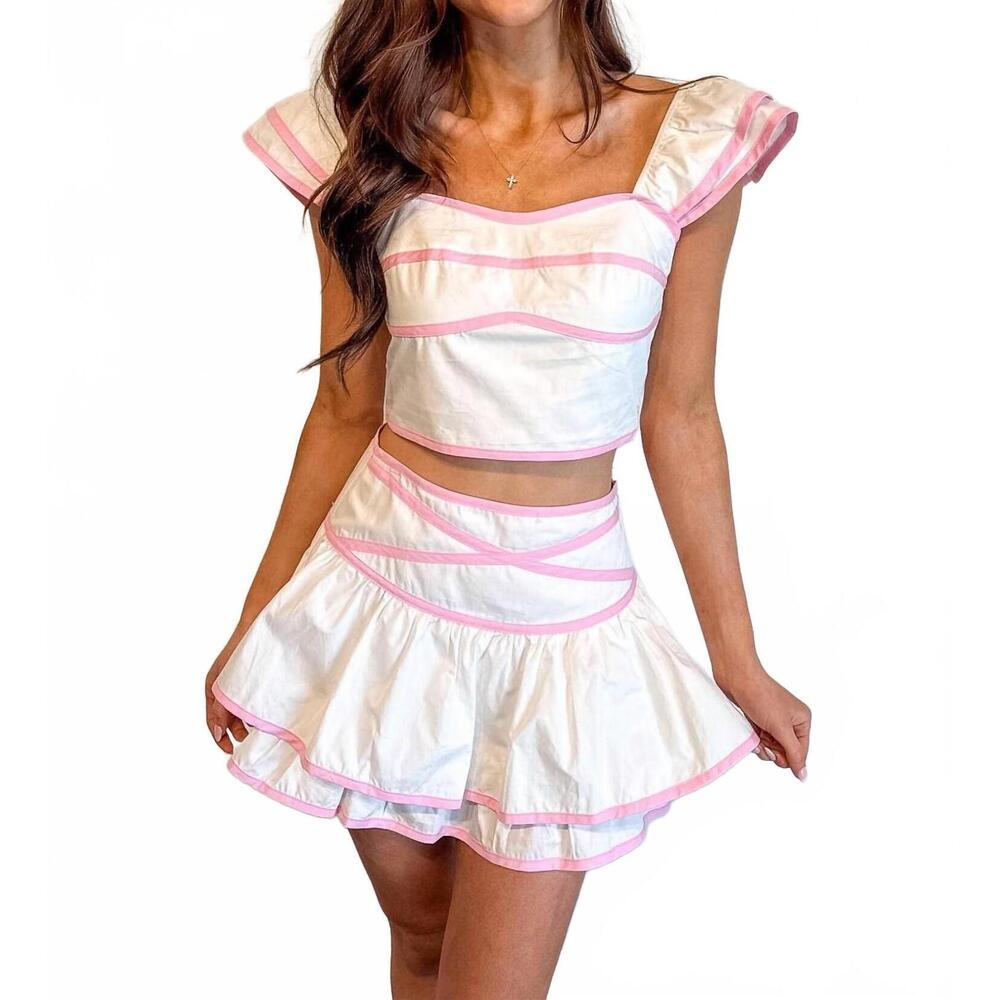 NEW ADELINE rylie ruffle skirt in offwhite / pink